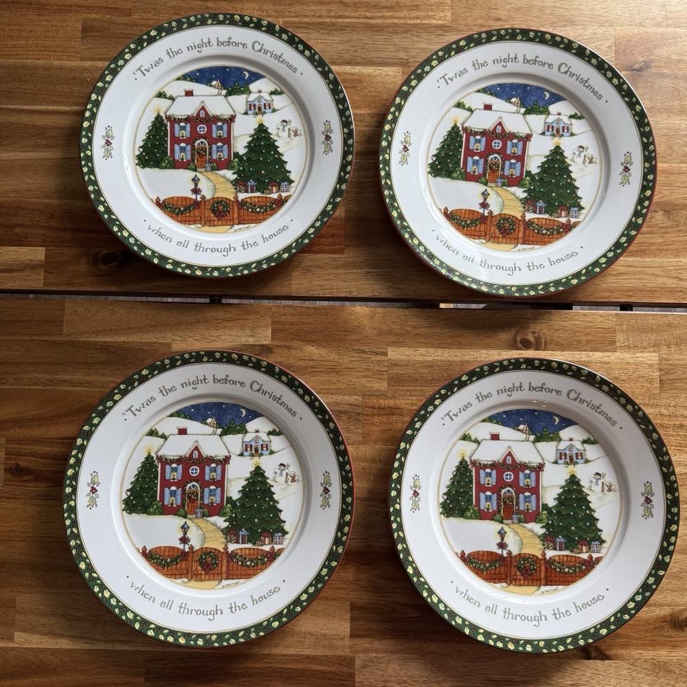PORTMEIRION STUDIO 4-PC Susan Winget A CHRISTMAS STORY Dinner Plates Santa Claus